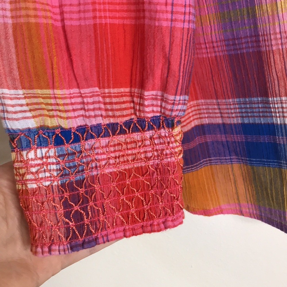 Soft Surroundings plaid gauze top button down textured pink women's size Medium - Picture 6 of 13